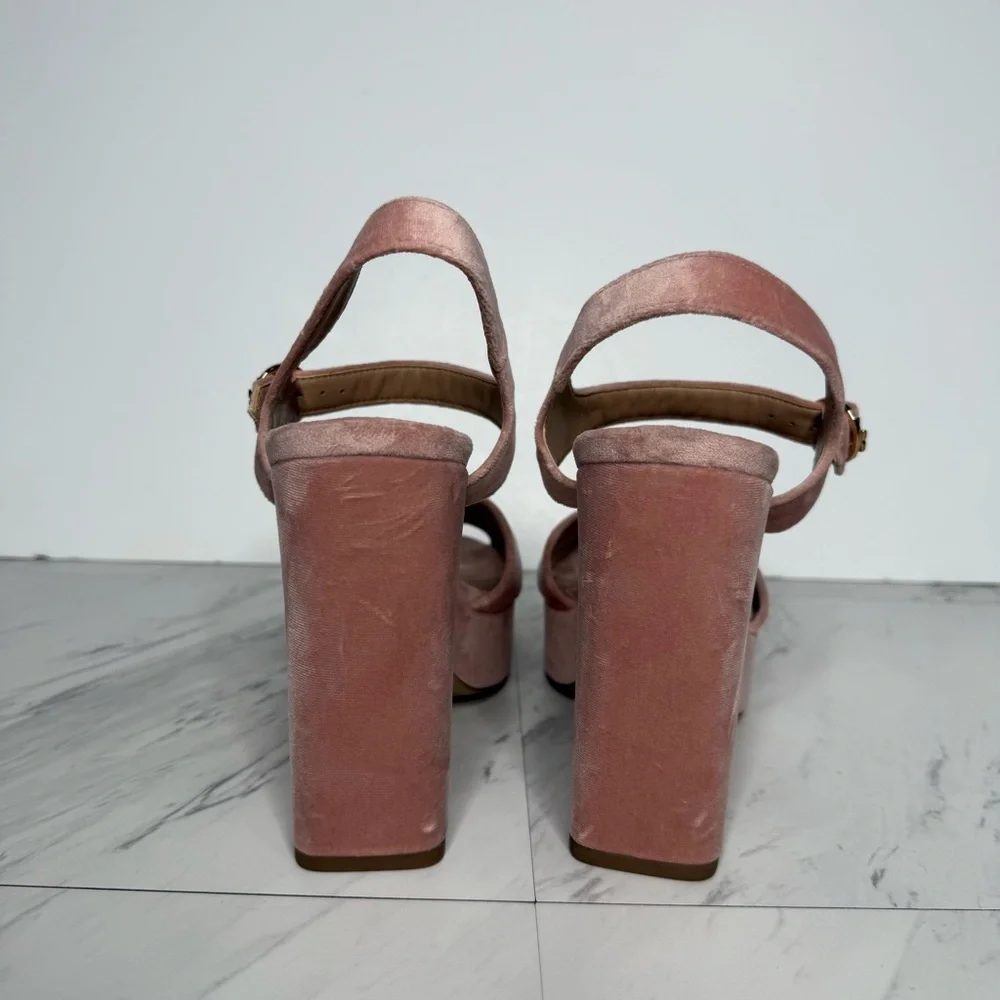 Tory Burch Loretta Pink Velvet Platform Heeled Sandal 10 1/2 M